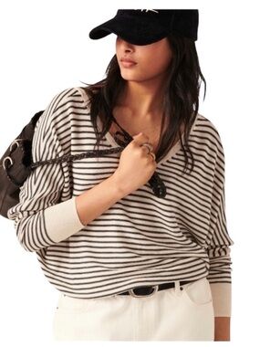 ba&sh Elsy Backless Striped V-Neck Sweater in Black/White Size XS